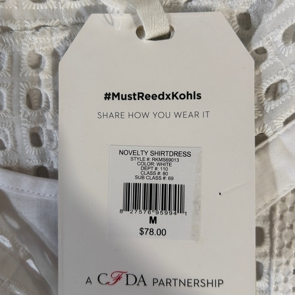 REED Women’s Novelty Shirt Dress White Eyelet Limited Edition Size-M NWT - Picture 9 of 13